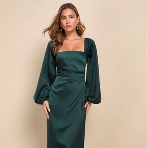 Emerald Green Formal Maxi dress with long sleeves XL